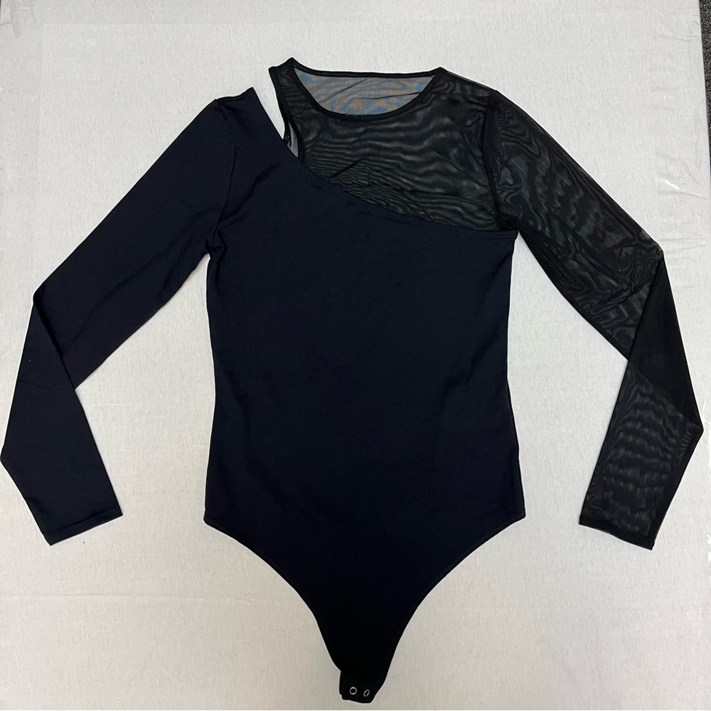 Abercrombie & fitch black mesh asymmetrical bodysuit long sleeve